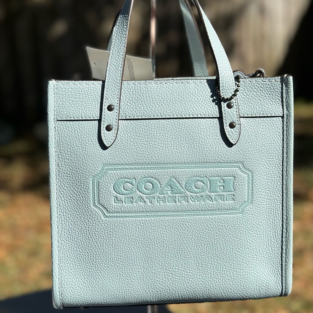 Coach Field Tote 22 Pebble Leather Aqua - Picture 4 of 15